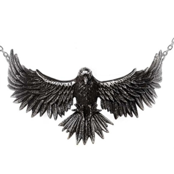 CURSE OF CORONIS RAVEN WINGS LARGE PENDANT NECKLACE CHOKER & RAVEN EARRINGS - Picture 1 of 15